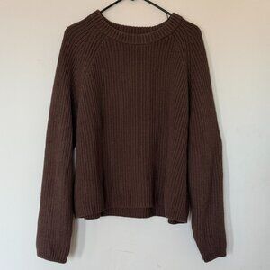 Quince 100% Organic Cotton Fisherman Crew Sweater (Heather Brown, XL)
